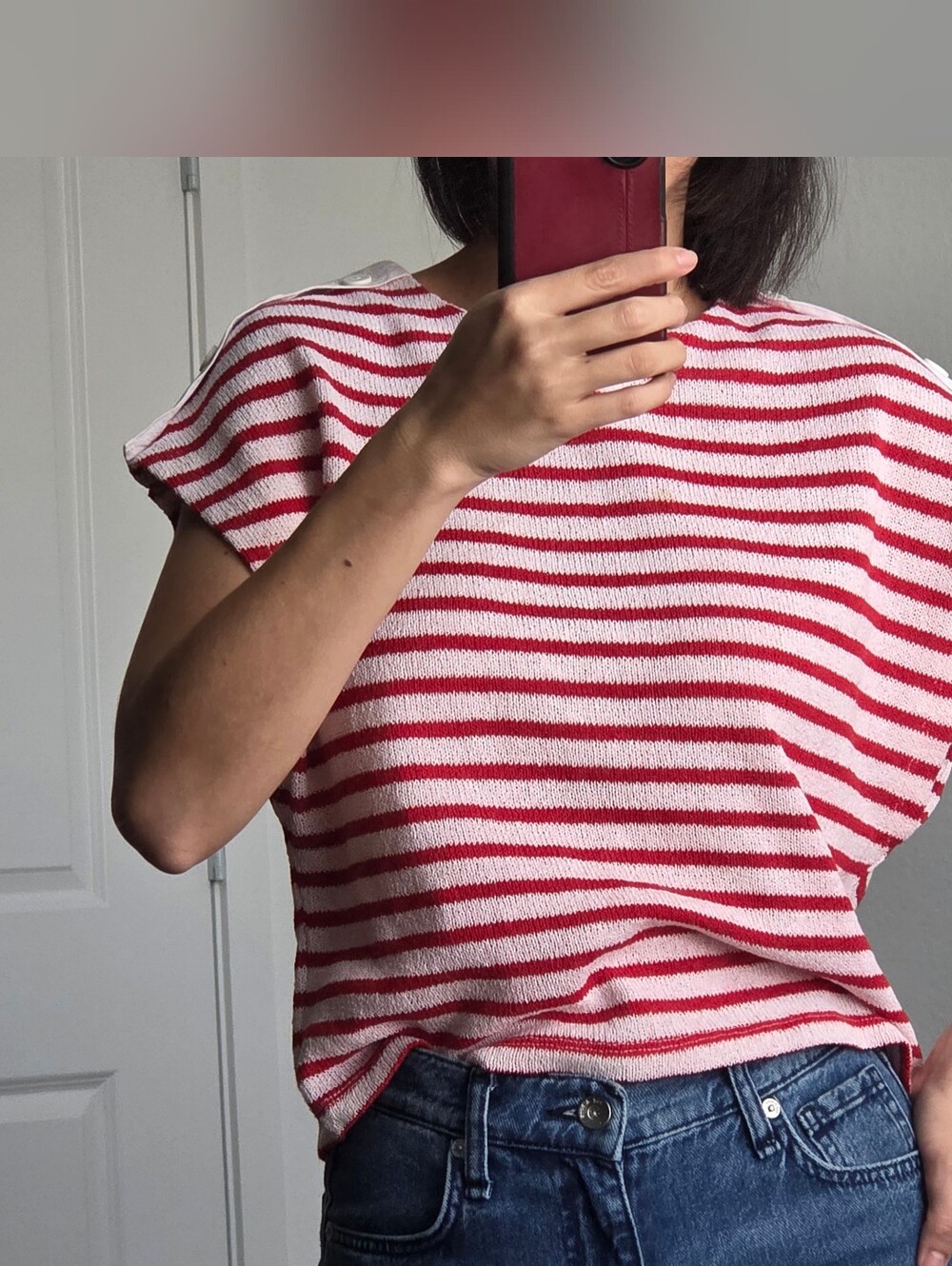 Zara Striped Top, Boat Neckline, Medium, Red And White